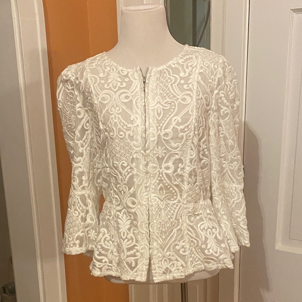 INC International Concepts White Lace Blouse